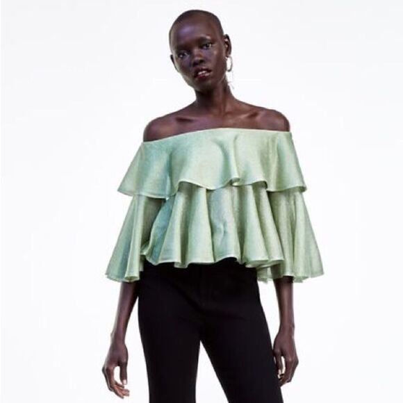 ZARA OFF THE SHOULDER TOP WITH METALLIC THREAD - Picture 3 of 5